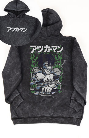 Unisex Levi Sırt Baskılı Kapüşonlu Yıkamalı Sweatshirt, Oversize Anime Attack On Titan Hoodie