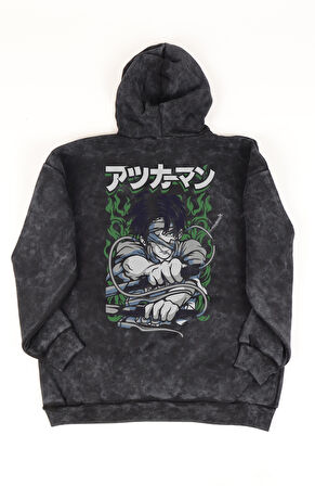 Unisex Levi Sırt Baskılı Kapüşonlu Yıkamalı Sweatshirt, Oversize Anime Attack On Titan Hoodie
