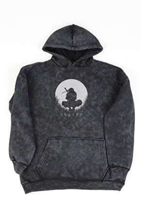 Unisex Susanoo İtachi Sırt Baskılı Kapüşonlu Yıkamalı Sweatshirt,Oversize Anime Temalı Retro Hoodie
