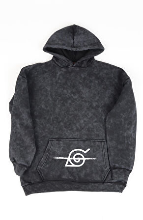 Unisex Naruto Karakterleri Sırt Baskılı Kapüşonlu Yıkamalı Sweatshirt, Oversize Anime Temalı Hoodie