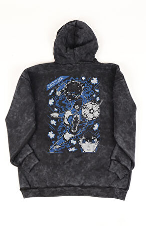 Unisex Yoichi Isagi Sırt Baskılı Kapüşonlu Yıkamalı Sweatshirt, Oversize Blue Lock Anime Hoodie