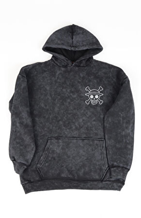 Unisex Eustass Kid Sırt Baskılı Kapüşonlu Yıkamalı Sweatshirt, Oversize One Piece Anime Hoodie