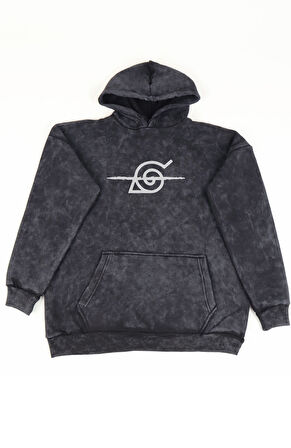 Unisex Naruto Itachi Sırt Baskılı Kapüşonlu Yıkamalı Sweatshirt, Oversize Anime Eskitme Hoodie