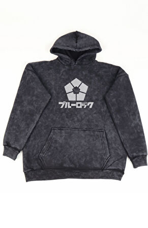 Unisex Blue Lock Karakterleri Sırt Baskılı Kapüşonlu Yıkamalı Sweatshirt, Oversize Anime Hoodie