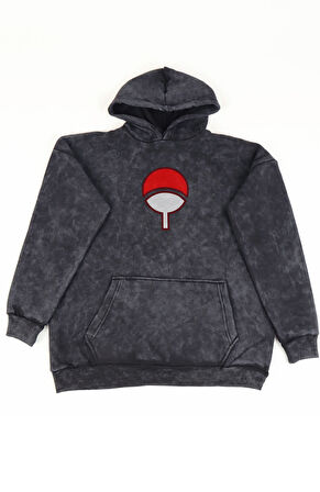 Unisex Naruto Itachi Sırt Baskılı Kapüşonlu Yıkamalı Sweatshirt, Oversize Anime Temalı Retro Hoodie