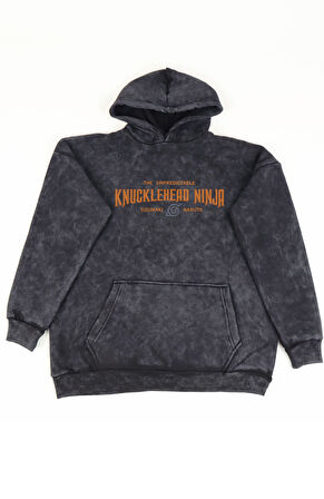 Unisex Kyuubi Mode Kurama Sırt Baskılı Kapüşonlu Yıkamalı Sweatshirt, Oversize Anime Naruto Hoodie