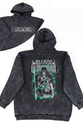Unisex Bleach Ulquiorra Schiffer Sırt Baskılı Kapüşonlu Yıkamalı Sweatshirt, Oversize Anime Hoodie