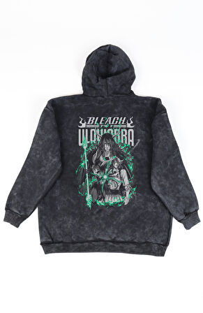 Unisex Bleach Ulquiorra Schiffer Sırt Baskılı Kapüşonlu Yıkamalı Sweatshirt, Oversize Anime Hoodie