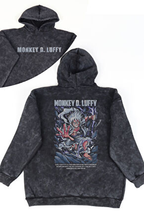 Unisex Monkey D Luffy Yazılı Sırt Baskılı Kapüşonlu Yıkamalı Sweatshirt, Oversize Anime Hoodie