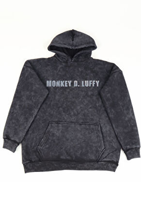 Unisex Monkey D Luffy Yazılı Sırt Baskılı Kapüşonlu Yıkamalı Sweatshirt, Oversize Anime Hoodie