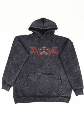 Unisex Oversize One Piece Roger Vs White Beard Sırt Baskılı Kapüşonlu Yıkamalı Anime Sweatshirt