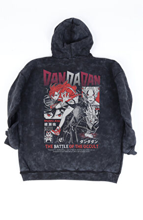 Oversize Dandadan Characters Sırt Baskılı Kapüşonlu Yıkamalı Sweatshirt, Unisex Anime Retro Hoodie