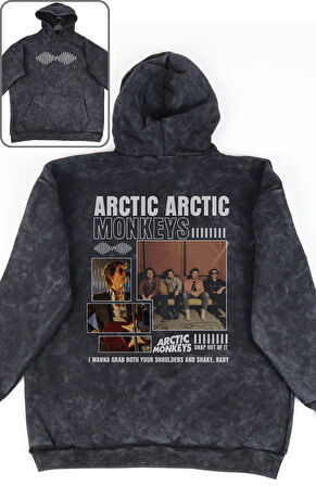 Oversize Arctic Monkeys Sırt Baskılı Kapüşonlu Yıkamalı Sweatshirt, Unisex Rock Band Temalı Hoodie