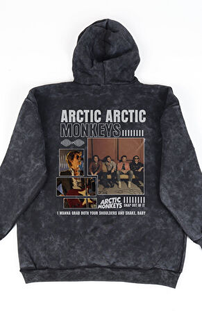 Oversize Arctic Monkeys Sırt Baskılı Kapüşonlu Yıkamalı Sweatshirt, Unisex Rock Band Temalı Hoodie