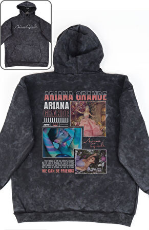 Oversize Ariana Grande Sırt Baskılı Kapüşonlu Yıkamalı Sweatshirt, Unisex Şarkıcı Temalı Hoodie