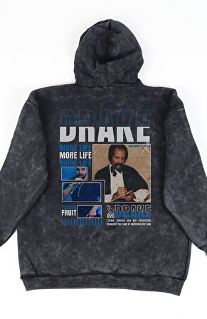 Oversize Drake Sırt Baskılı Kapüşonlu Yıkamalı Sweatshirt, Unisex Rapper Temalı Eskitme Hoodie