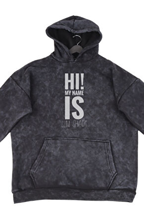 Oversize Eminem Slim Shady Sırt Baskılı Kapüşonlu Yıkamalı Sweatshirt, Unisex Rapper Temalı Hoodie