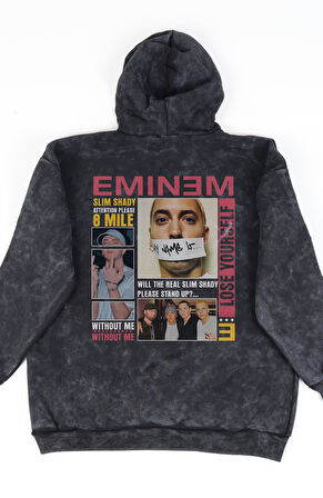 Oversize Eminem Slim Shady Sırt Baskılı Kapüşonlu Yıkamalı Sweatshirt, Unisex Rapper Temalı Hoodie