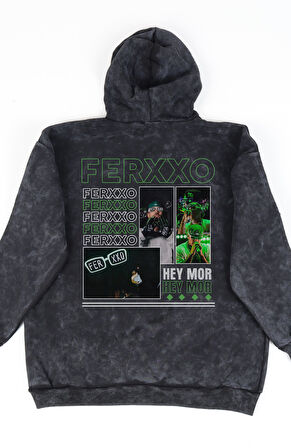 Oversize Feid Ferxxo Sırt Baskılı Kapüşonlu Yıkamalı Sweatshirt, Unisex Rapper Temalı Retro Hoodie