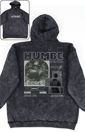 Oversize Humbe Sırt Baskılı Kapüşonlu Yıkamalı Sweatshirt, Unisex Şarkıcı Temalı Eskitme Hoodie
