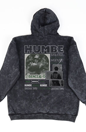 Oversize Humbe Sırt Baskılı Kapüşonlu Yıkamalı Sweatshirt, Unisex Şarkıcı Temalı Eskitme Hoodie