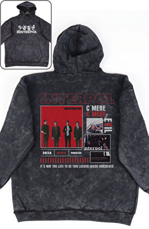 Oversize Interpool Sırt Baskılı Kapüşonlu Yıkamalı Sweatshirt, Unisex Rock Band Temalı Retro Hoodie