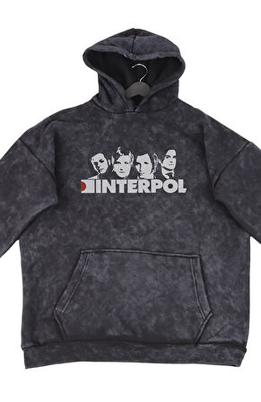 Oversize Interpool Sırt Baskılı Kapüşonlu Yıkamalı Sweatshirt, Unisex Rock Band Temalı Retro Hoodie