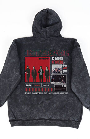 Oversize Interpool Sırt Baskılı Kapüşonlu Yıkamalı Sweatshirt, Unisex Rock Band Temalı Retro Hoodie