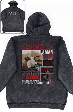 Unisex Kendrick Lamar Sırt Baskılı Kapüşonlu Yıkamalı Sweatshirt, Oversize Rapper Temalı Hoodie