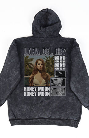 Unisex Lana Del Rey Sırt Baskılı Kapüşonlu Yıkamalı Sweatshirt, Oversize Şarkıcı Temalı Hoodie