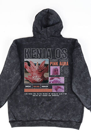 Unisex Kenia Os Sırt Baskılı Kapüşonlu Yıkamalı Sweatshirt, Oversize Şarkıcı Temalı Retro Hoodie