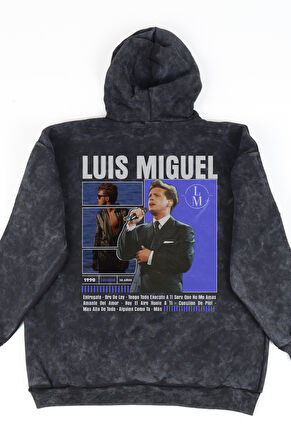 Unisex Luis Miguel Sırt Baskılı Kapüşonlu Yıkamalı Sweatshirt, Oversize Şarkıcı Temalı Retro Hoodie