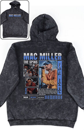 Unisex Mac Miller Sırt Baskılı Kapüşonlu Yıkamalı Sweatshirt, Oversize Şarkıcı Temalı Retro Hoodie
