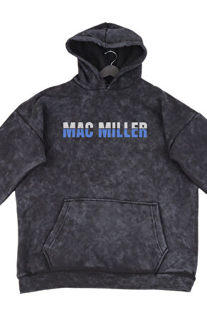 Unisex Mac Miller Sırt Baskılı Kapüşonlu Yıkamalı Sweatshirt, Oversize Şarkıcı Temalı Retro Hoodie