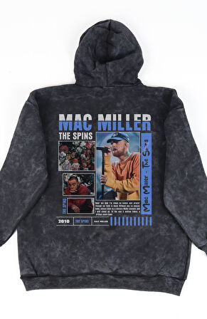 Unisex Mac Miller Sırt Baskılı Kapüşonlu Yıkamalı Sweatshirt, Oversize Şarkıcı Temalı Retro Hoodie