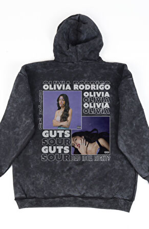 Unisex Olivia Rdrigo Sırt Baskılı Kapüşonlu Yıkamalı Sweatshirt, Oversize Guts Albüm OR Hoodie