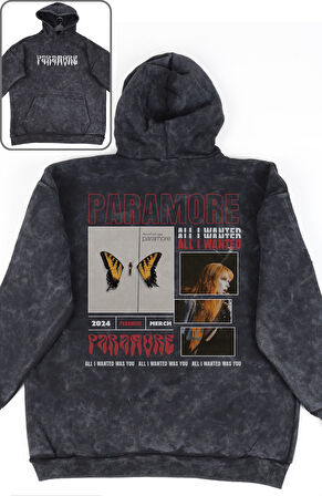 Unisex Paramore Sırt Baskılı Kapüşonlu Yıkamalı Sweatshirt, Oversize Rock Band Temalı Retro Hoodie