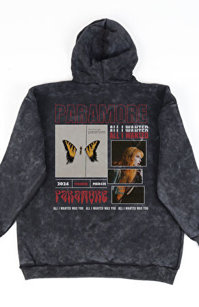 Unisex Paramore Sırt Baskılı Kapüşonlu Yıkamalı Sweatshirt, Oversize Rock Band Temalı Retro Hoodie