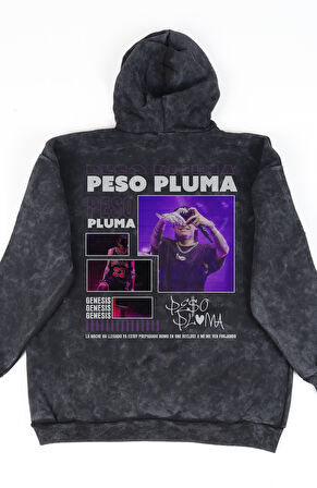 Unisex Peso Pluma Sırt Baskılı Kapüşonlu Yıkamalı Sweatshirt, Oversize Rapper Temalı Retro Hoodie