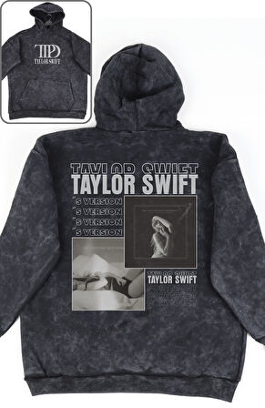 Unisex Taylor Swift Sırt Baskılı Kapüşonlu Yıkamalı Sweatshirt, Oversize 2024 Albüm Temalı Hoodie