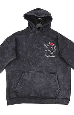 Unisex The Weeknd Sırt Baskılı Kapüşonlu Yıkamalı Sweatshirt,Oversize Şarkıcı Temalı Vintage Hoodie