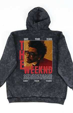 Unisex The Weeknd Sırt Baskılı Kapüşonlu Yıkamalı Sweatshirt,Oversize Şarkıcı Temalı Vintage Hoodie