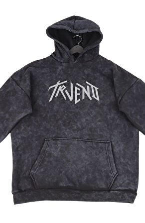 Unisex Trueno Sırt Baskılı Kapüşonlu Yıkamalı Sweatshirt, Oversize Rapper Temalı Vintage Hoodie