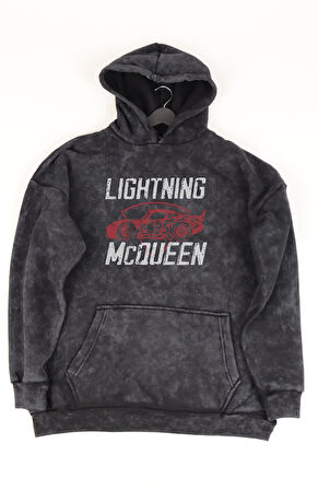 Unisex Cars Sırt Baskılı Kapüşonlu Yıkamalı Sweatshirt, Oversize 95 Yazılı Vintage Hoodie