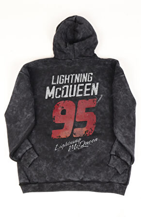 Unisex Cars Sırt Baskılı Kapüşonlu Yıkamalı Sweatshirt, Oversize 95 Yazılı Vintage Hoodie