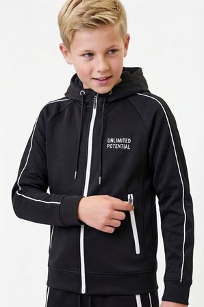 Erkek Çocuk Unlimited Şeritli Kapüşonlu Düz Paça Reglan Kol Dalgıç Kumaş Eşofman Takımı ESF7014