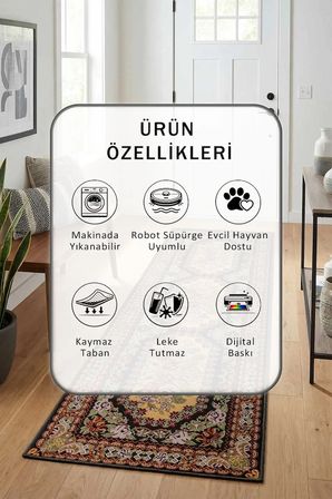 A-22 Modern Dijital Baskı Yıkanabilir Kaymaz Yolluk Halı Vizon