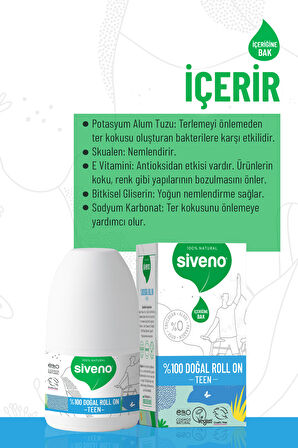 Siveno %100 Doğal Roll-on Teen Blue Genç Erkek Deodorant Ter Kokusu Önleyici Bitkisel Lekesiz Vegan 50 ml