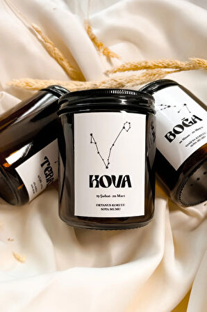 Kova Burcu Lavanta Kokulu %100 Soya Mumu Amber Kavanoz Mum