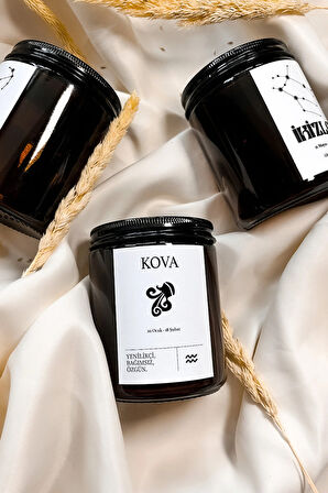 Kova Burcu Lavanta Kokulu %100 Soya Mumu Amber Kavanoz Mum